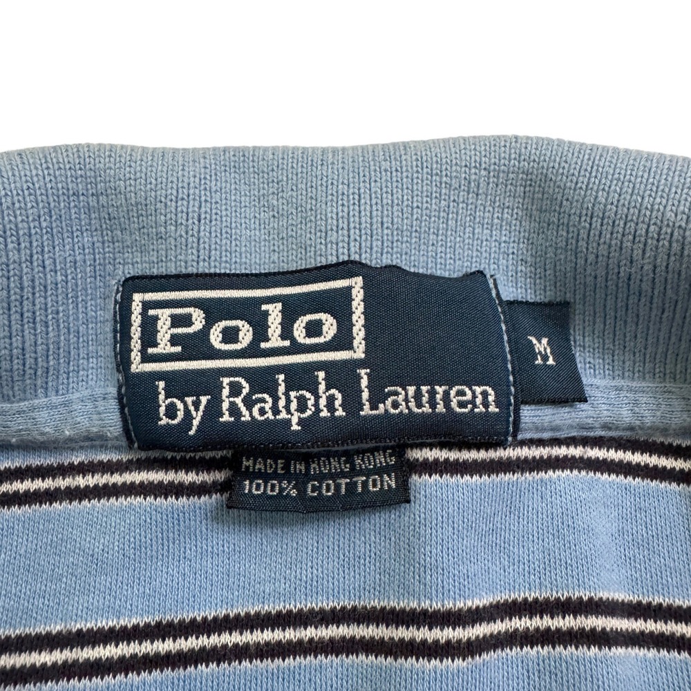 Vintage Polo Ralph Lauren Polo Shirt Medium Blue Striped Cotton Pony Hong Kong - Picture 2 of 3